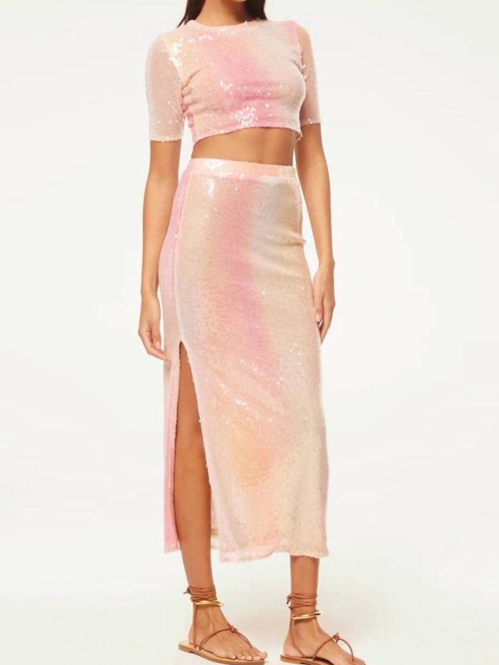 Misa Los Angles Women’s Aisha Midi Skirt Top SET In‎ Sequin Ombre Tin Pink S/XS
